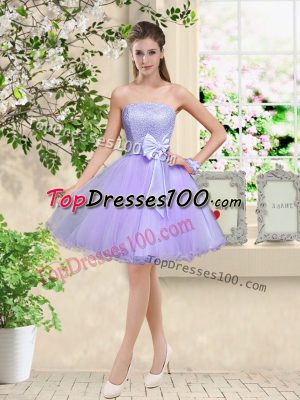 Fancy Off The Shoulder Sleeveless Lace Up Bridesmaid Dress Lilac Organza