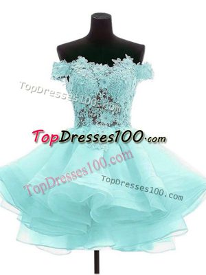 Amazing Aqua Blue Sleeveless Mini Length Beading and Lace Zipper Cocktail Dresses