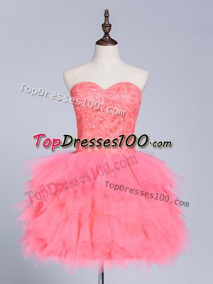 Mini Length A-line Sleeveless Watermelon Red Prom Evening Gown Lace Up