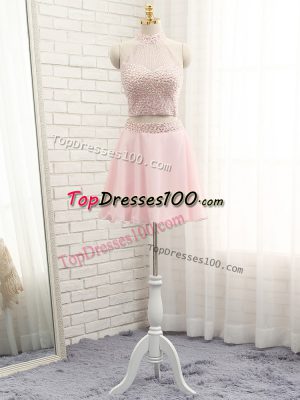 Colorful Sleeveless Zipper Mini Length Beading Prom Gown