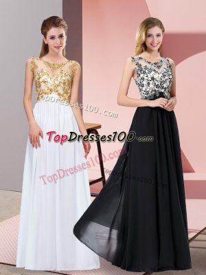 Chiffon Sleeveless Floor Length Prom Evening Gown and Appliques