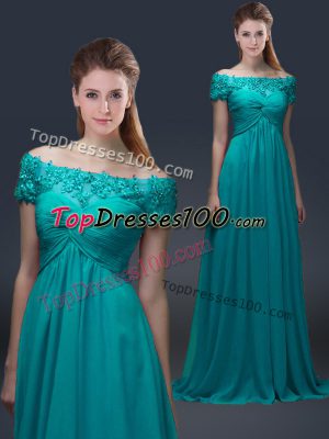 Chiffon Short Sleeves Floor Length Mother of the Bride Dress and Appliques