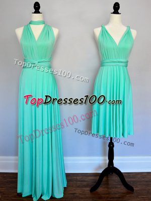 Floor Length Turquoise Damas Dress Chiffon Sleeveless Ruching