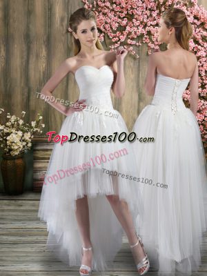 Classical High Low A-line Sleeveless White Bridal Gown Lace Up