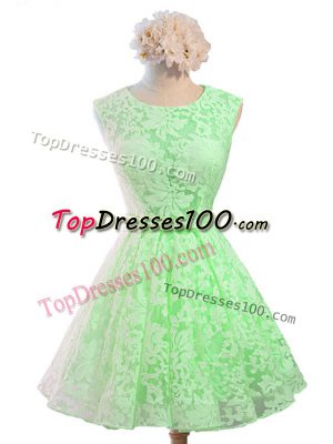 Green A-line Scoop Sleeveless Lace Knee Length Lace Up Belt Court Dresses for Sweet 16