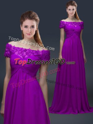 Short Sleeves Appliques Lace Up Mother of Bride Dresses