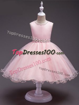 Luxurious Baby Pink Organza Zipper Toddler Flower Girl Dress Sleeveless Knee Length Beading