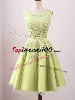 Yellow Sleeveless Knee Length Lace Lace Up Vestidos de Damas