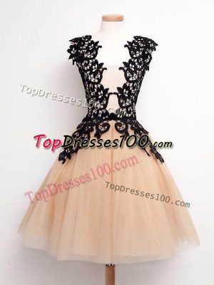 Sumptuous Sleeveless Knee Length Lace Lace Up Vestidos de Damas with Champagne
