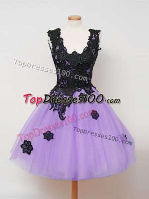 Sleeveless Zipper Knee Length Appliques Bridesmaid Dress