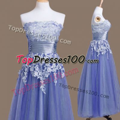 Smart Appliques Wedding Party Dress Lavender Lace Up Sleeveless Tea Length