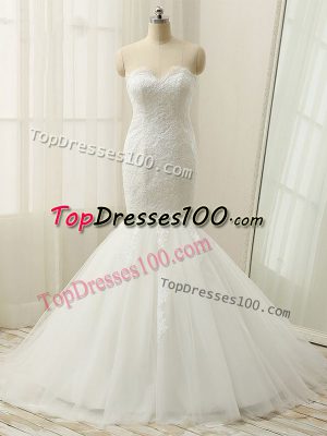 White Sleeveless Lace Zipper Bridal Gown