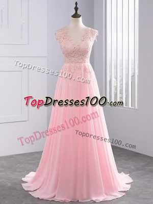 Sleeveless Appliques Side Zipper Hoco Dress with Baby Pink Brush Train