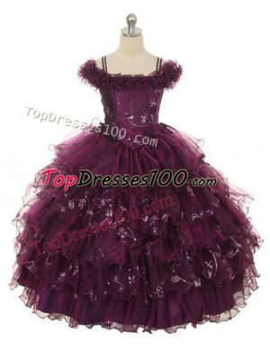 Floor Length Burgundy Girls Pageant Dresses Organza Sleeveless Ruffles and Ruffled Layers