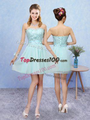 Sweetheart Sleeveless Lace Up Wedding Party Dress Aqua Blue Tulle