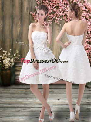 A-line Wedding Dresses White Off The Shoulder Fabric With Rolling Flowers Sleeveless Knee Length Zipper