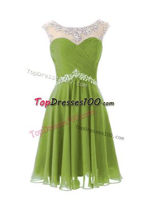 Fabulous Olive Green Scoop Zipper Beading Cocktail Dresses Cap Sleeves