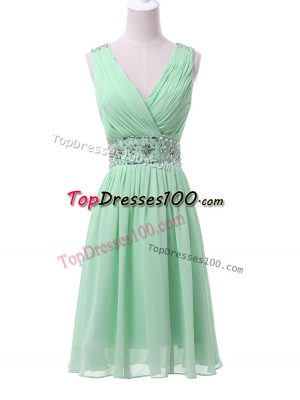 Sophisticated Knee Length Empire Sleeveless Apple Green Bridesmaids Dress Zipper