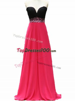 Pink And Black Empire Sweetheart Sleeveless Taffeta Floor Length Zipper Beading Evening Outfits