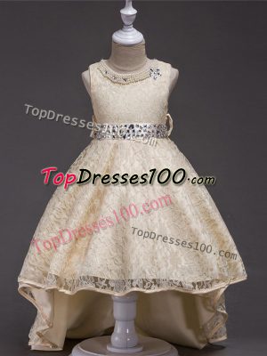 Super Beading Womens Party Dresses Champagne Lace Up Sleeveless High Low