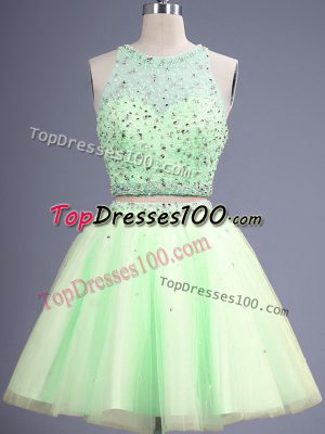 Beading Bridesmaid Dresses Yellow Green Lace Up Sleeveless Knee Length