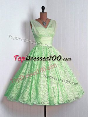 V-neck Lace Up Lace Damas Dress Sleeveless