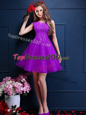 Sleeveless Beading and Lace Lace Up Bridesmaid Dress