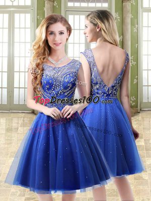 Pretty Royal Blue Prom Dress Prom and Party and Sweet 16 with Beading Scoop Sleeveless Backless