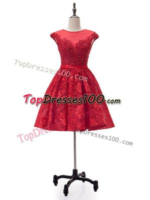 Red Lace Lace Up Sweetheart Sleeveless Mini Length Party Dress Beading and Appliques