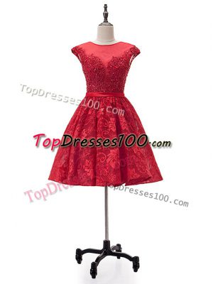 Red Lace Lace Up Sweetheart Sleeveless Mini Length Party Dress Beading and Appliques