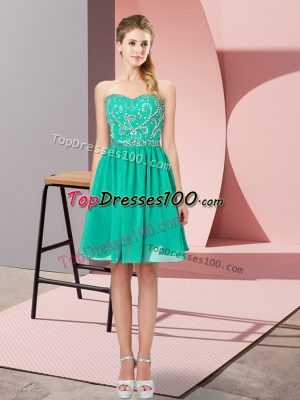 Free and Easy Turquoise Chiffon Lace Up Sweetheart Sleeveless Knee Length Prom Dresses Beading