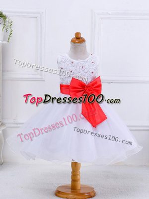 New Style White Ball Gowns Scoop Sleeveless Organza Knee Length Zipper Bowknot Little Girls Pageant Dress Wholesale