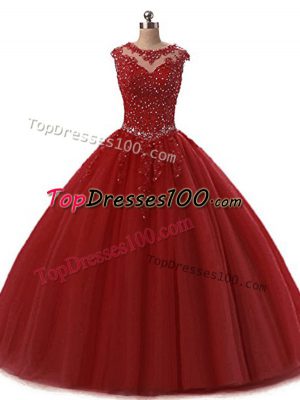 Classical Wine Red 15th Birthday Dress Military Ball and Sweet 16 and Quinceanera with Beading and Lace Scoop Sleeveless Lace Up