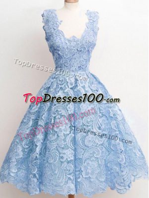 Sleeveless Zipper Knee Length Lace Bridesmaids Dress