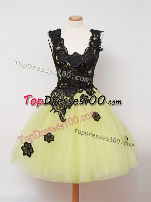 Yellow Zipper Straps Lace Wedding Party Dress Tulle Sleeveless