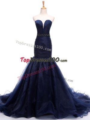 Dynamic Sleeveless Court Train Beading and Ruching Lace Up Prom Dress