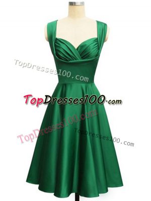 Sexy Green Lace Up Dama Dress for Quinceanera Ruching Sleeveless Knee Length