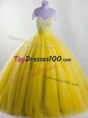 Perfect Sleeveless Lace Up Floor Length Beading Sweet 16 Dress