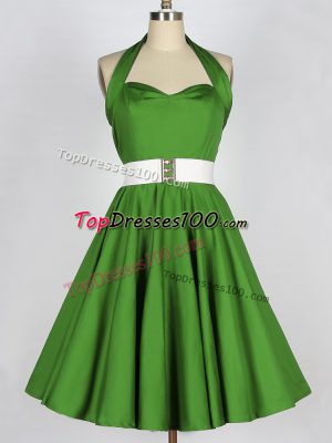 Green Lace Up Halter Top Belt Quinceanera Court Dresses Taffeta Sleeveless
