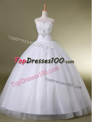 Popular White Wedding Dresses Wedding Party with Beading Sweetheart Sleeveless Lace Up