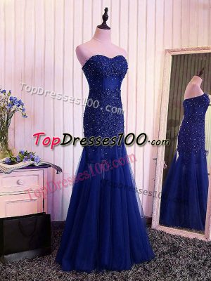Royal Blue Sleeveless Tulle Lace Up Womens Evening Dresses for Prom and Military Ball