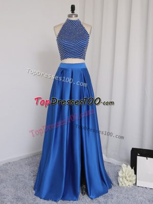 Gorgeous Elastic Woven Satin Sleeveless Floor Length Evening Dress and Beading