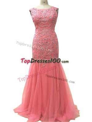 Attractive Floor Length Watermelon Red Prom Gown Scoop Sleeveless Zipper
