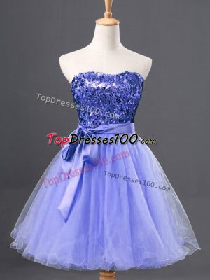 Blue A-line Tulle Sweetheart Sleeveless Sequins Mini Length Zipper Homecoming Dress