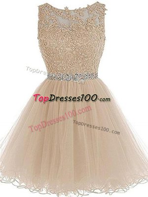Wonderful Sleeveless Mini Length Beading and Lace and Appliques Zipper Homecoming Dress with Champagne