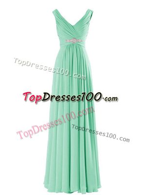 Apple Green Sleeveless Chiffon Zipper Bridesmaid Dress for Prom and Party and Wedding Party