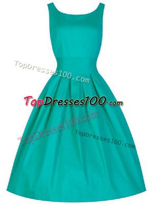 Sumptuous Scoop Sleeveless Bridesmaid Dresses Knee Length Ruching Turquoise Taffeta