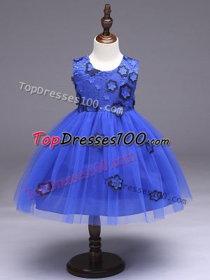 Sweet Knee Length Royal Blue Toddler Flower Girl Dress Scoop Sleeveless Zipper