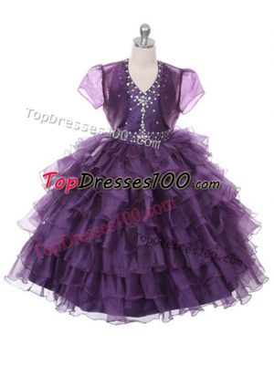Organza Sleeveless Floor Length Little Girl Pageant Gowns and Ruffled Layers
