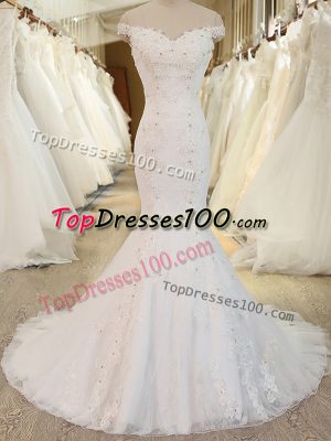 Unique Mermaid Sleeveless White Bridal Gown Brush Train Zipper